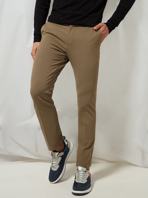 Buy VAN HEUSEN Natural Mens Ultra Slim Fit Textured Trousers | Shoppers Stop