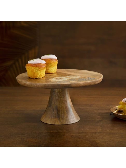 Wood & Nickel Cake Stand -14″ – hbeventrentals.com