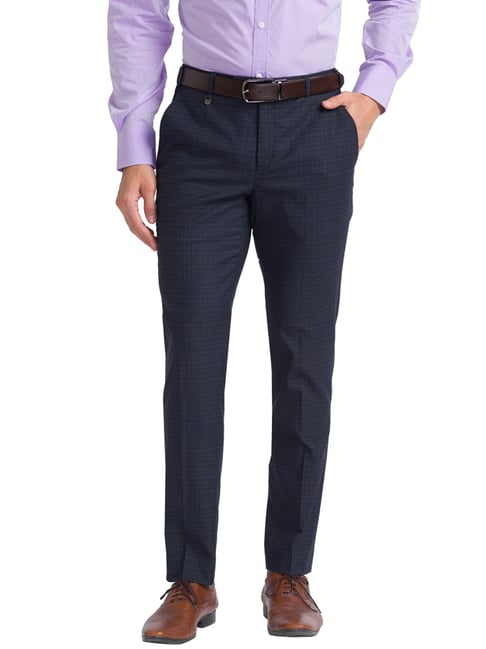 Park Avenue Navy Regular Fit Checks Trousers