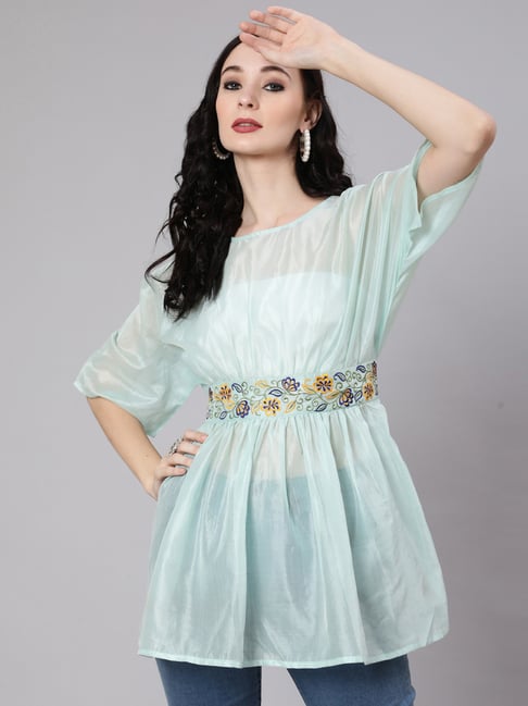 Aks Sea Green Embroidered Tunic