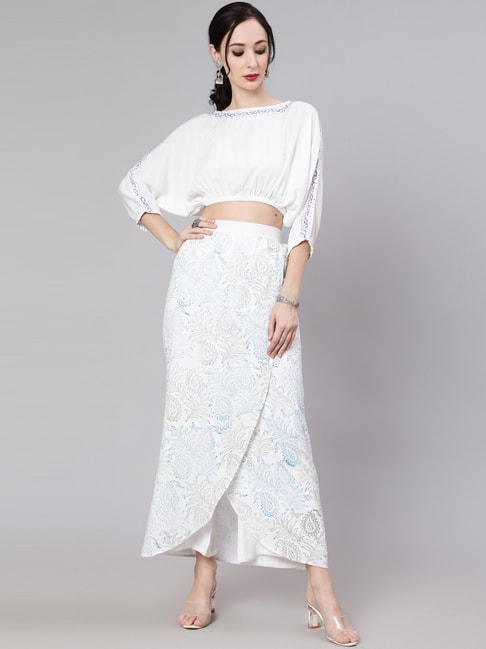 Aks White Crop Top Skirt set Price in India