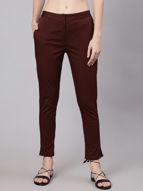 Buy Cover Story Dark Brown Check High Rise Regular Fit Trousers for Womens  Online  Tata CLiQ