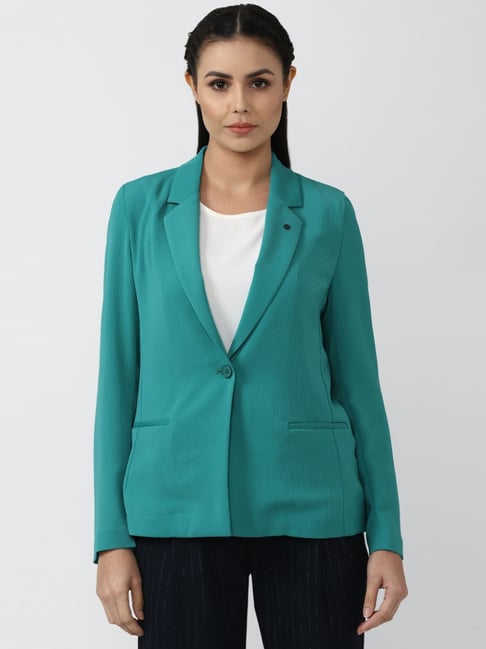 Buy Van Heusen Turquoise Regular Fit Blazer for Women Online
