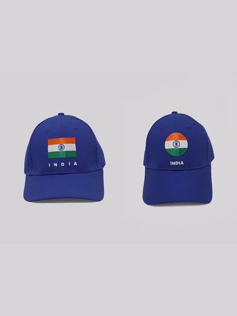 Indic Inspirations Royal Blue Caps Set With Indian National Flag Logo (Pack of 2)