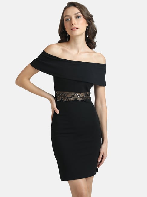 Frill Tie Front Off Shoulder Bodycon Dress | SHEIN IN