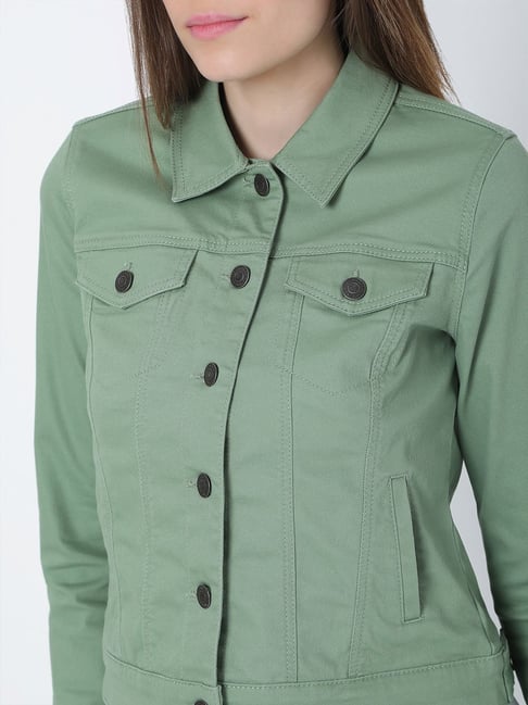 Buy Flying Machine Women Olive Green Solid Denim Jacket - Jackets for Women  6939039 | Myntra