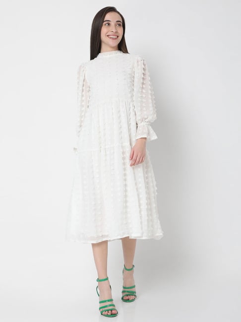 Vero Moda White Self Design Midi Dress Price in India