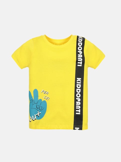 Kiddopanti Kids Yellow Cotton Printed T-Shirt-picture-16