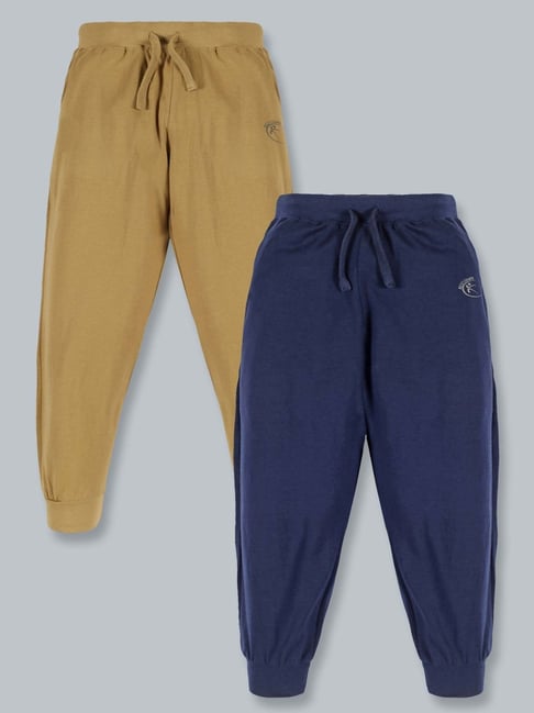 Kiddopanti Kids Navy & Khaki Cotton Regular Fit Trackpants (Pack of 2)-picture-38