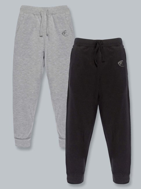 Kiddopanti Kids Grey & Black Cotton Regular Fit Trackpants (Pack of 2)-picture-28