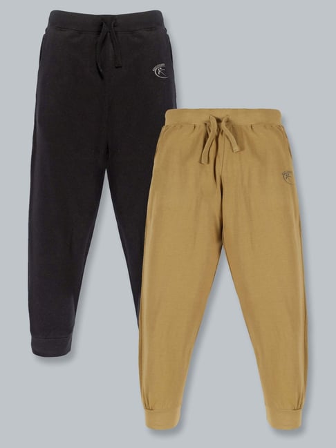 Kiddopanti Kids Black & Khaki Cotton Regular Fit Trackpants (Pack of 2)-picture-20