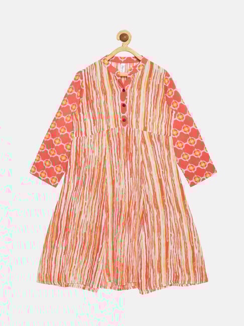 Kiddopanti Kids Orange Printed Full Sleeves Kurta-picture-21