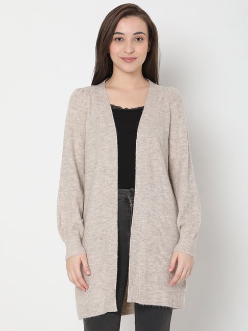 Vero Moda Beige Self Design Cardigans