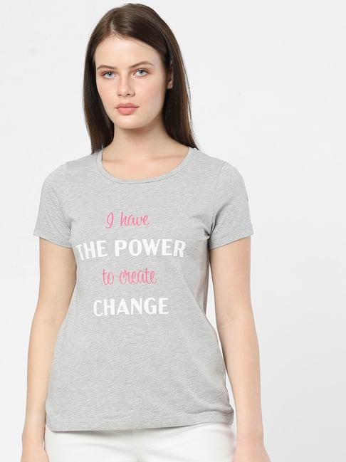 Vero Moda Grey Melange Graphic Print T-Shirt