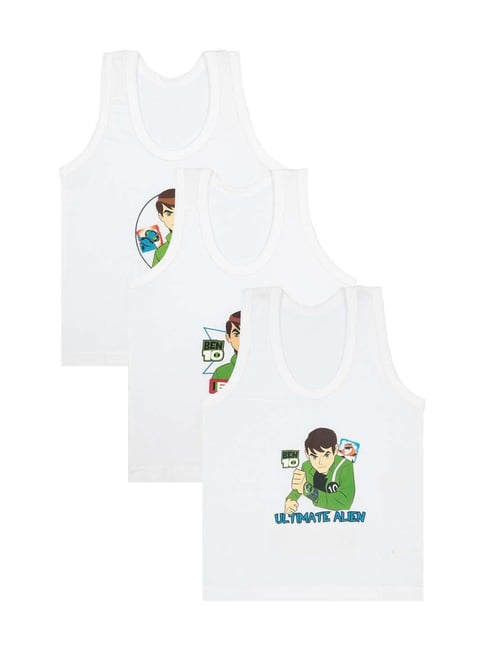 Bodycare White Cotton Printed Vest (Pack of 3)
