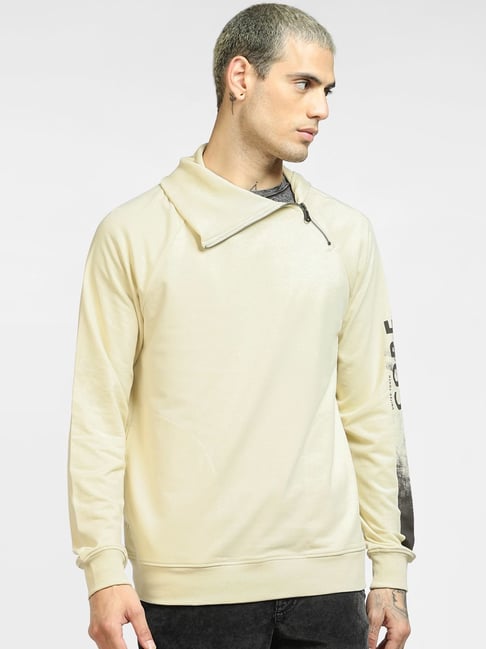 Jack & Jones Beige Cotton Regular Fit Printed SweatShirt