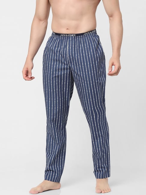 Jack & Jones Blue Cotton Regular Fit Striped Pyjamas