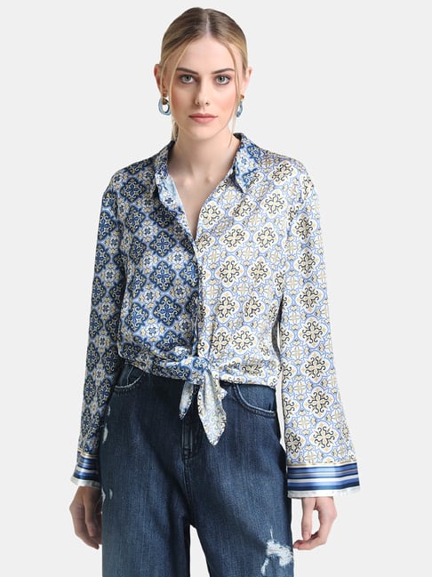 Kazo Blue Relaxed Fit Printed Shirt Price in India