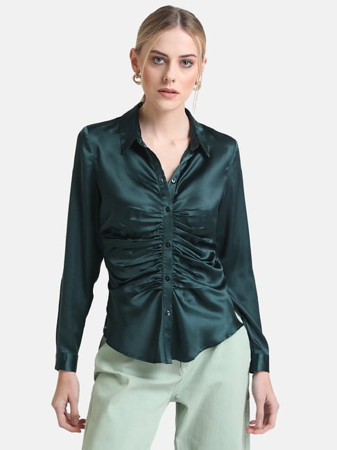 Kazo Dark Green Regular Fit Shirt Price in India