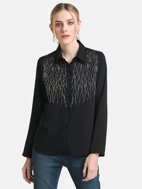 Kazo Black Regular Fit Embellished Shirt Price in India