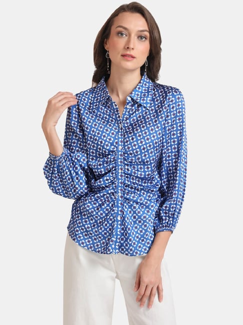Kazo Blue Regular Fit Geometric Print Shirt Price in India