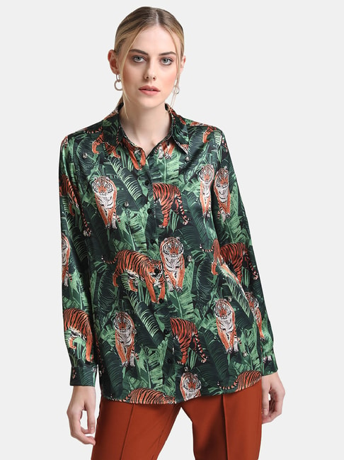 Kazo Green Relaxed Fit Animal Print Shirt Price in India