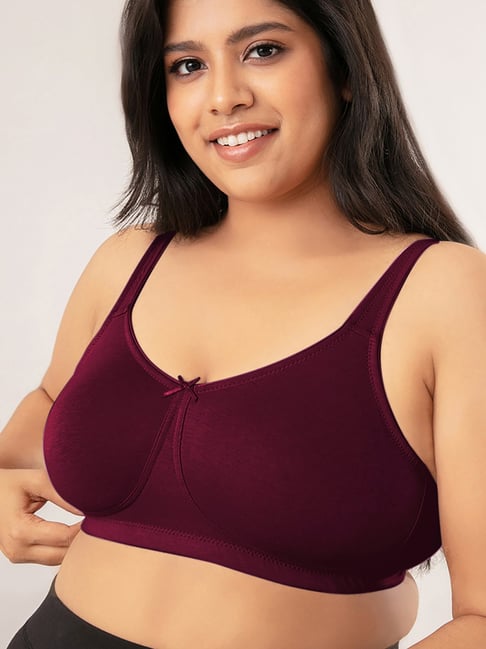 Nykd Flawless Me Breast Separator Cotton Bra - Non Padded, Wireless, Full  Coverage - Maroon
