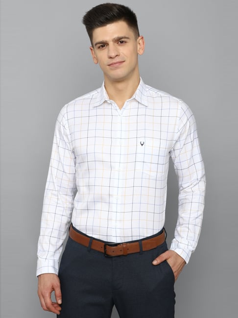 Allen Solly White Cotton Slim Fit Checks Shirt