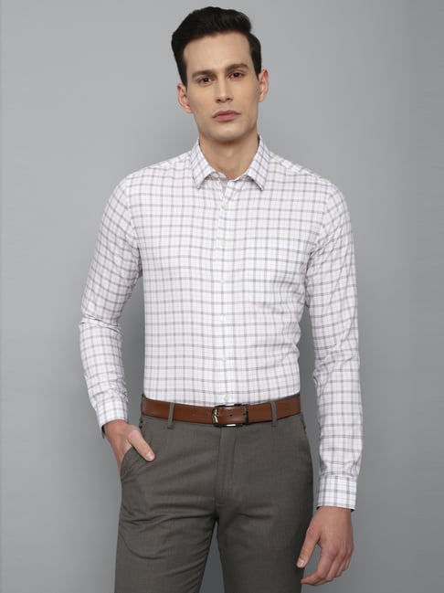 Louis Philippe White Cotton Slim Fit Checks Shirt