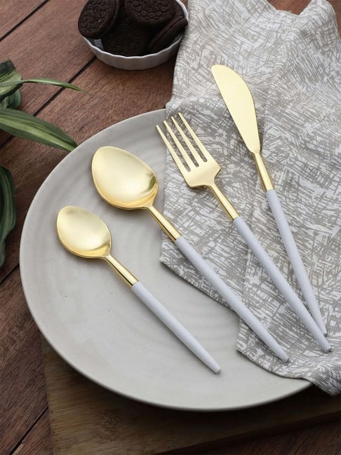 VarEesha Radiant Golden & White Stainless Steel Cutlery - Set of 4