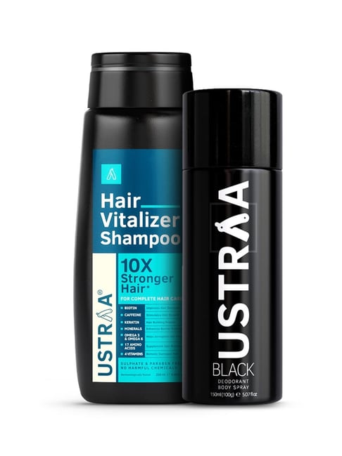 Ustraa Hair Vitalizer Shampoo & Black Deodorant Body Spray