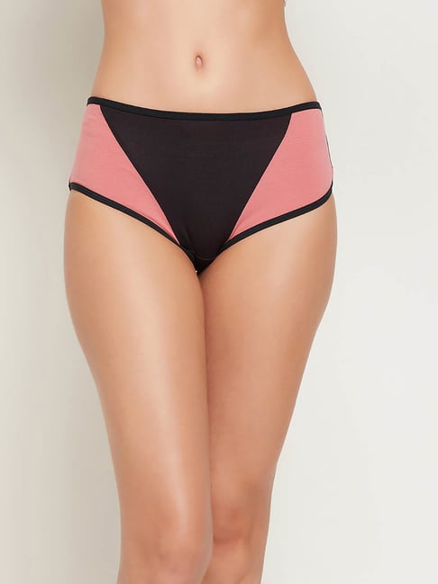 Clovia Black & Pink Cotton Hipster Panty Price in India