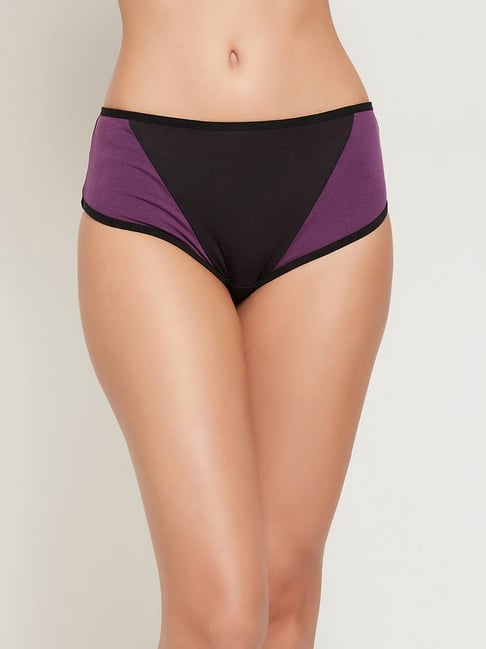 Clovia Black & Purple Cotton Hipster Panty Price in India