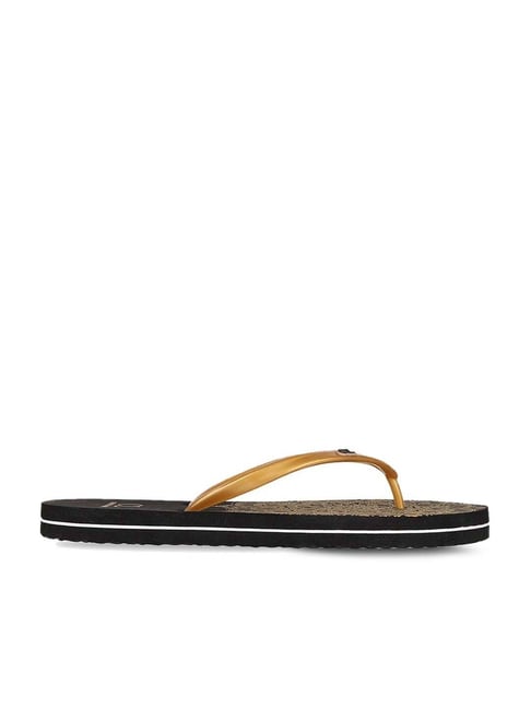 Carlton London Women's Golden & Black Flip Flops