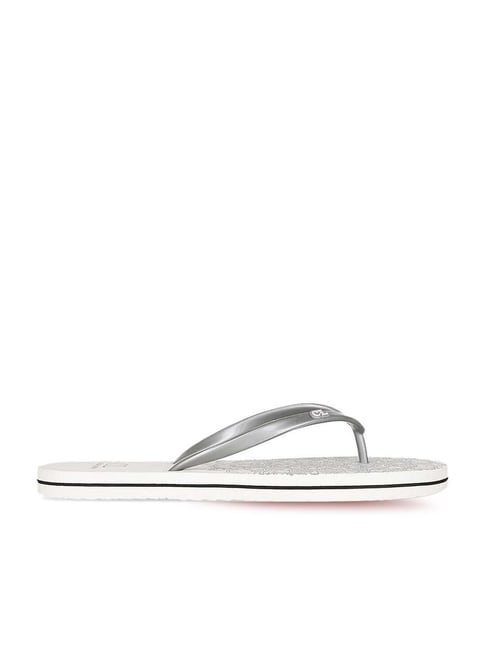 Carlton London Women's Silver & White Flip Flops