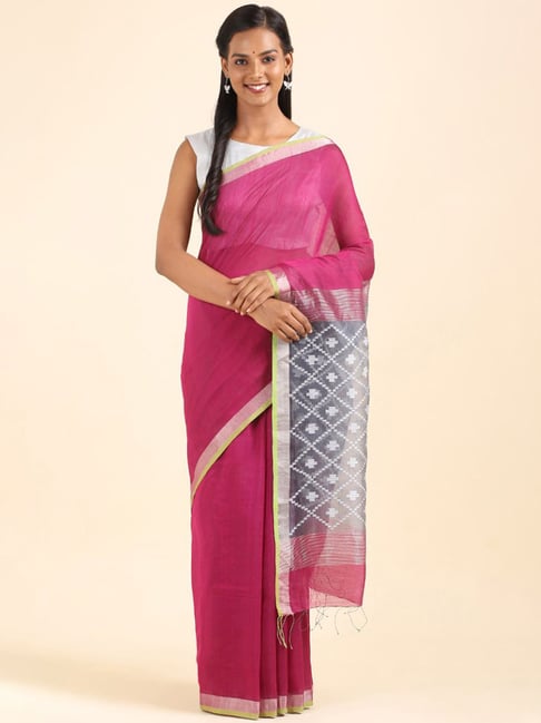 Taneira Pink Cotton Silk Embroidered Saree With Unstitched Blouse Price in India