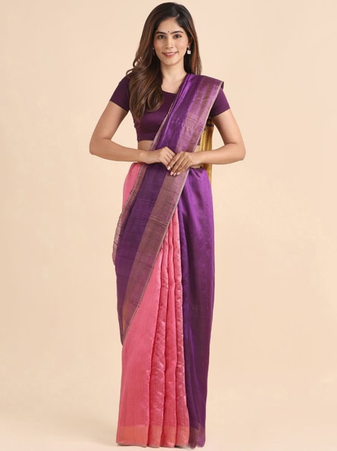 Taneira Purple & Pink Saree With Unstitched Blouse Price in India