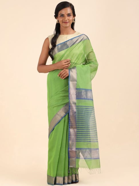 Taneira Green Cotton Silk Woven Saree With Unstitched Blouse Price in India
