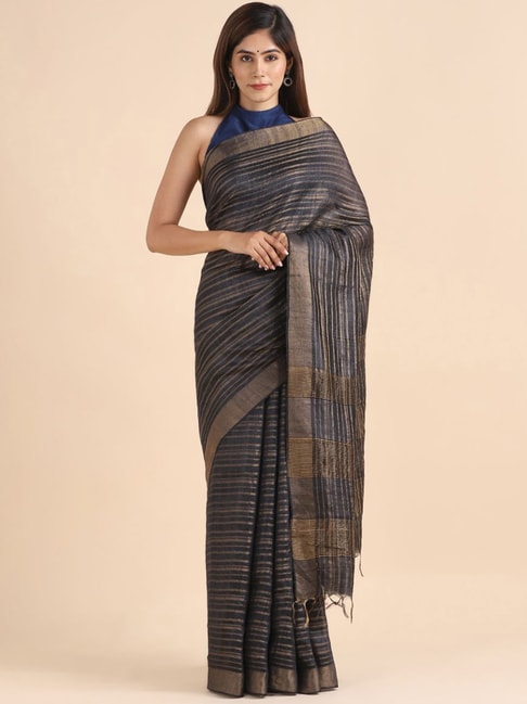 Taneira Black Woven Saree With Unstitched Blouse Price in India
