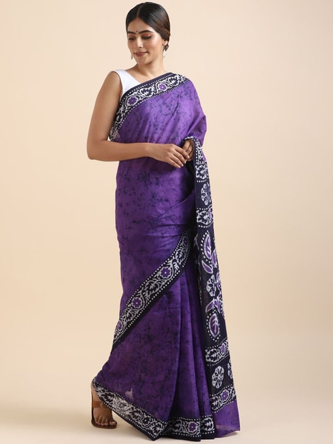 Taneira Violet Printed Saree With Unstitched Blouse Price in India