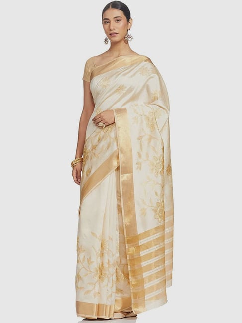 The Chennai Silks Cream Embroidered Saree With Unstitched Blouse Price in India