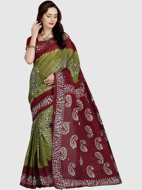 The Chennai Silks Green Cotton Printed Saree With Unstitched Blouse Price in India