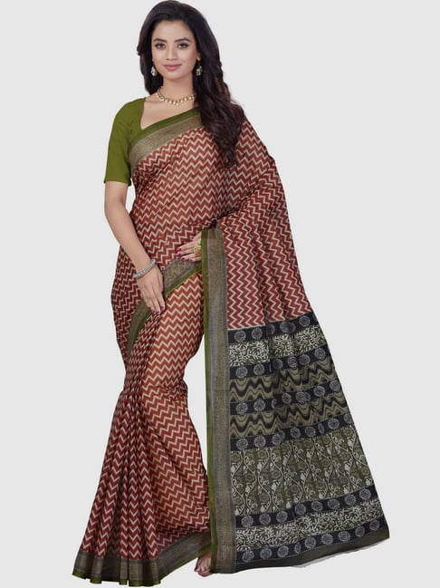 The Chennai Silks Maroon Cotton Printed SareeWithout Blouse Price in India