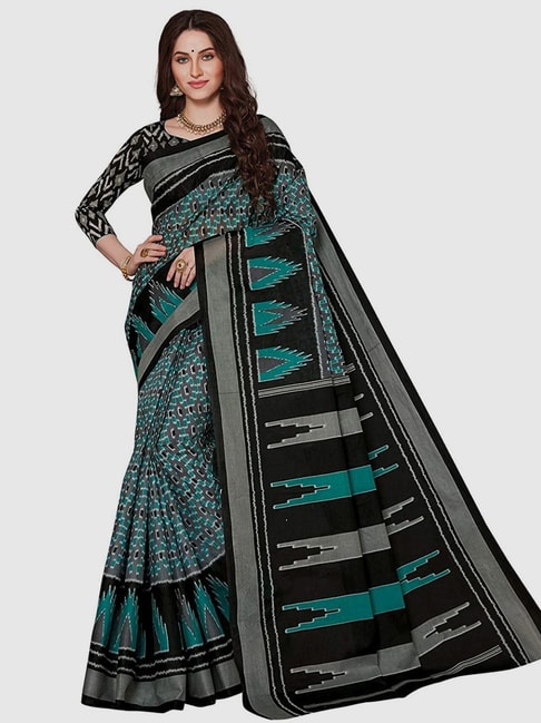 The Chennai Silks Grey Cotton Ikkat Print Saree With Unstitched Blouse Price in India