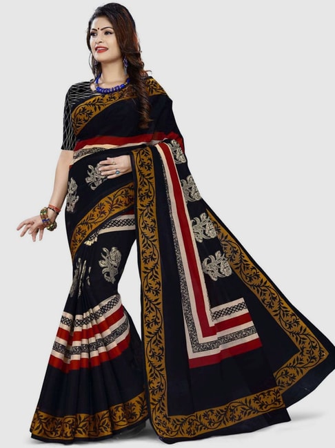 The Chennai Silks Black Cotton Printed Saree With Unstitched Blouse Price in India