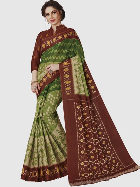 The Chennai Silks Green Cotton Printed Saree With Unstitched Blouse Price in India