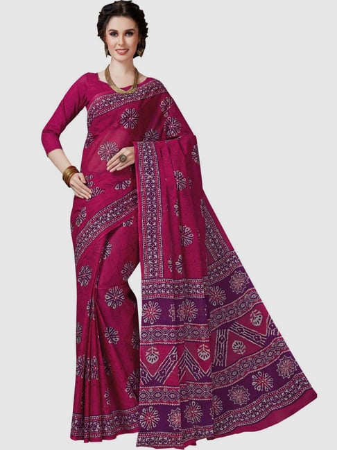 The Chennai Silks Pink Cotton Floral Print Saree With Unstitched Blouse Price in India