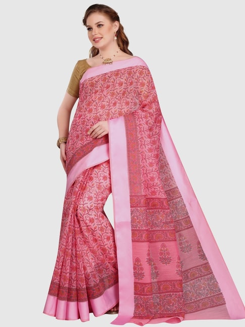 The Chennai Silks Pink Cotton Printed Saree With Unstitched Blouse Price in India