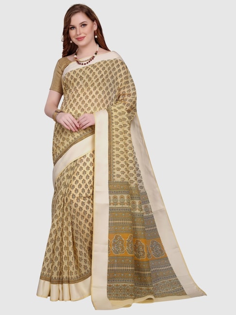 The Chennai Silks Yellow Cotton Printed Saree With Unstitched Blouse Price in India