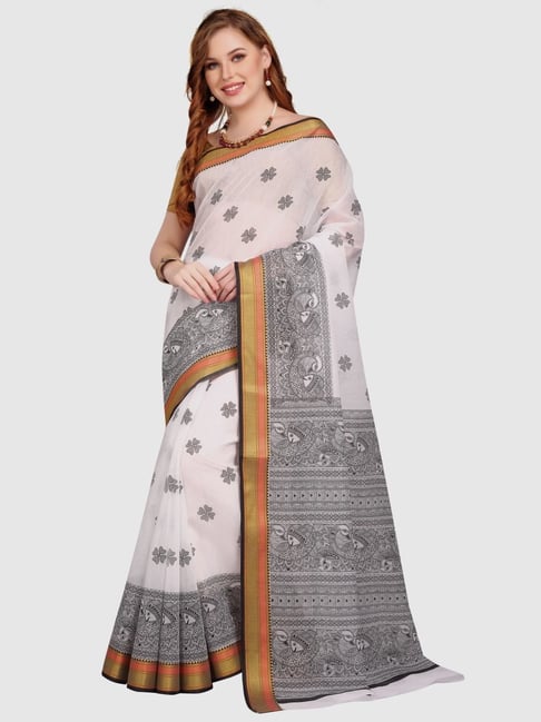 The Chennai Silks White Cotton Printed Saree With Unstitched Blouse Price in India
